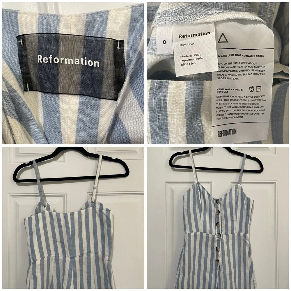 Reformation‎ Torta Striped Linen Jumpsuit Size 0